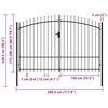 vidaXL Fence Gate Double Door with Spike Top Steel 299.5x249.5 cm Black