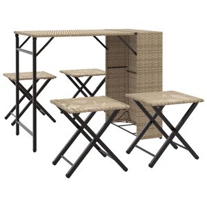 vidaXL 5 Piece Garden Camping Set Foldable Beige Poly Rattan