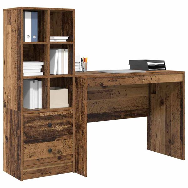 vidaXL Desk with Drawer 2 pcs Old Wood