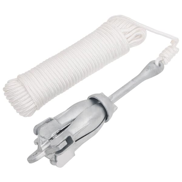 vidaXL Folding Anchor with Rope Silver 4 kg Hot Dip Galvanized Cast Iron