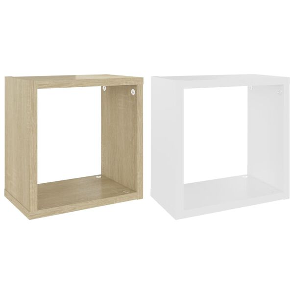vidaXL Wall Cube Shelves 2 pcs White and Sonoma Oak 26x15x26 cm