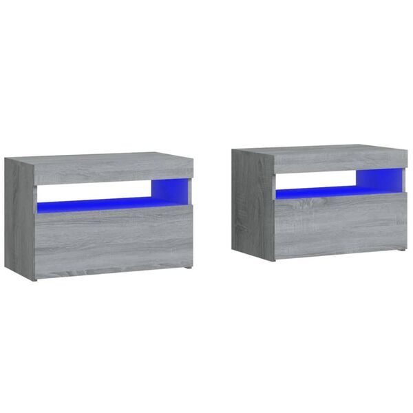 vidaXL Bedside Cabinets 2 pcs with LED Lights Grey Sonoma 60x35x40 cm