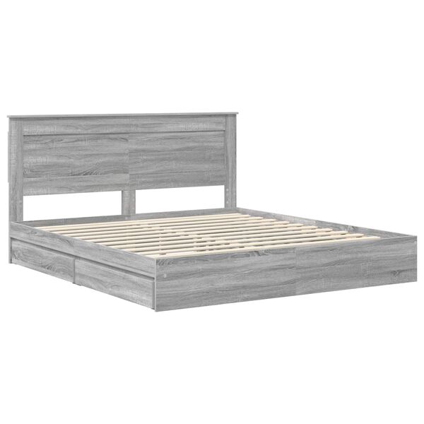 vidaXL Storage Bed Grey Sonoma 200 x 200 cm Engineered Wood