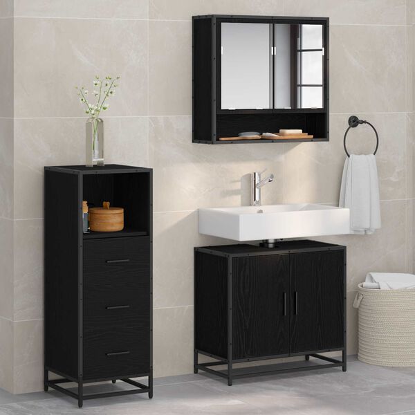 vidaXL Bathroom Furniture Set 3 pcs Black Oak Engineered Wood