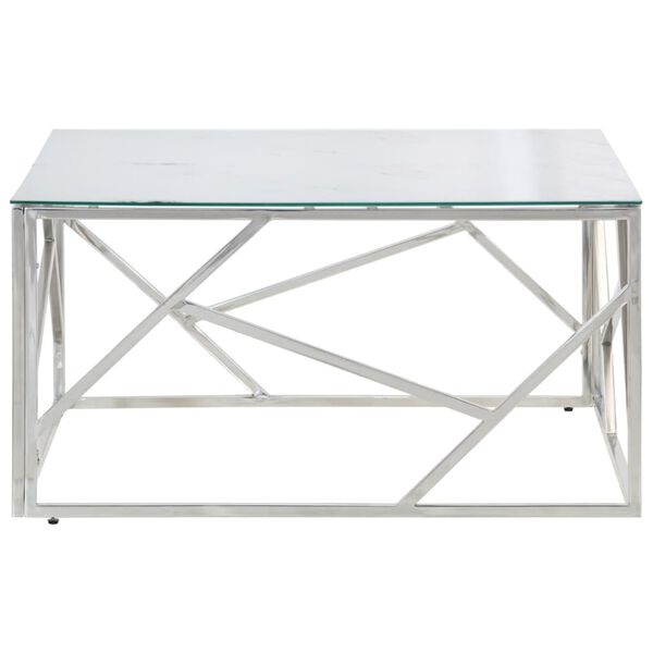 vidaXL Coffee Table Silver Stainless Steel and Tempered Glass