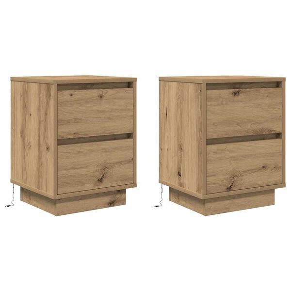 vidaXL Bedside Cabinets with LED Lights&nbsp;2 pcs Artisan Oak 38x34x50 cm