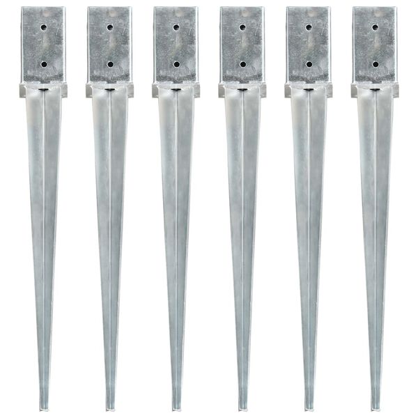 vidaXL Ground Spikes 6 pcs Silver 8x8x76 cm Galvanised Steel