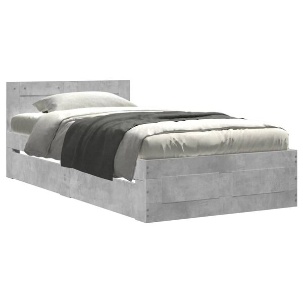 vidaXL Bed Frame with Headboard without Mattress Concrete Grey 90x190 cm Single
