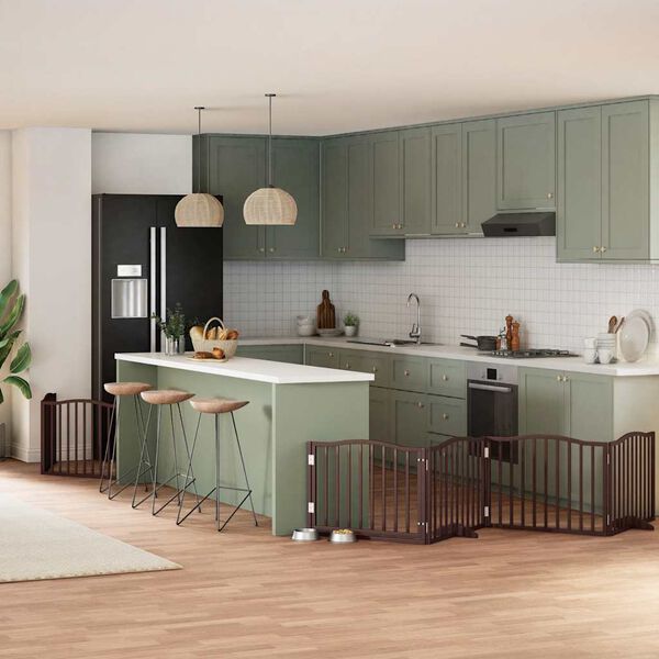 vidaXL Dog Gate with Door Foldable 8 Panels Brown 640 cm Poplar Wood