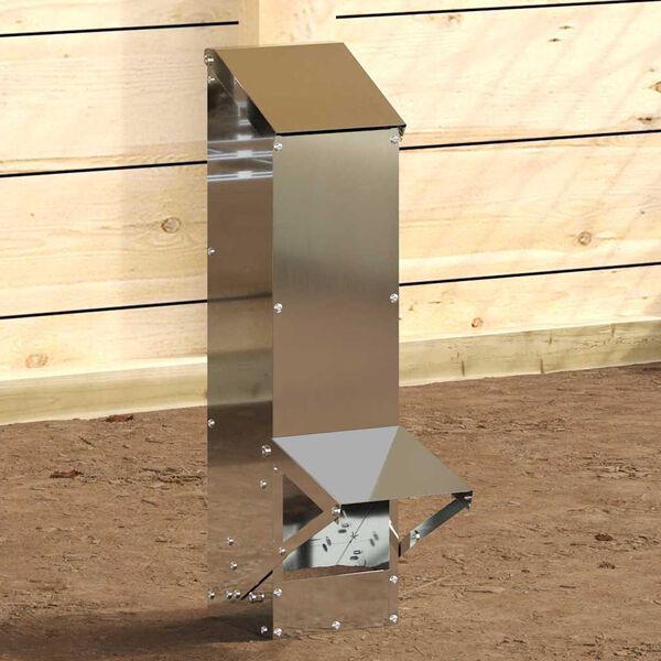 vidaXL Chicken Feeder Silver 13 x 12 x 51 cm Galvanised Steel