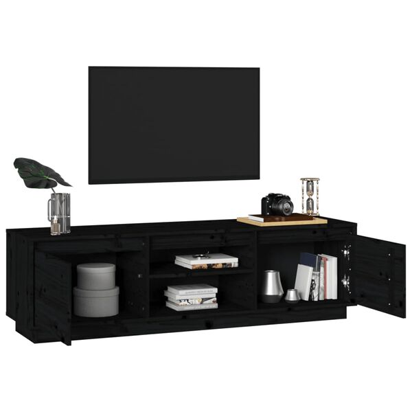 vidaXL TV Cabinet Black 140x35x40 cm Solid Wood Pine