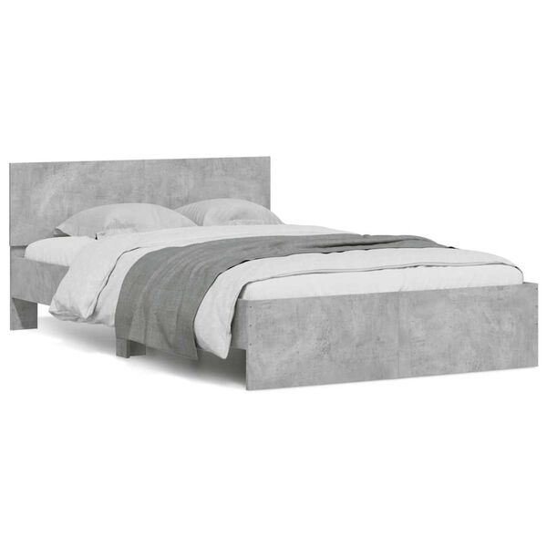 vidaXL Bed Frame with Headboard and LED Concrete Grey 135x190 cm Double