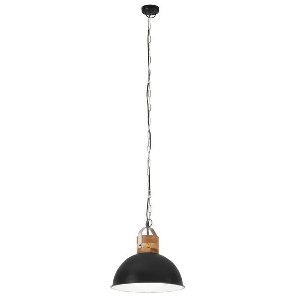 vidaXL Industrial Hanging Lamp Black Round 32 cm E27 Solid Mango Wood