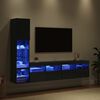 vidaXL TV Wall Unit with LED 4 pcs Black Oak Engineered Wood