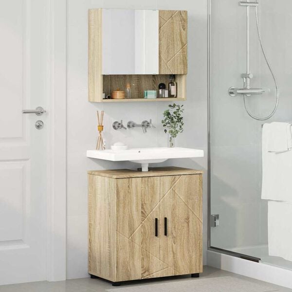 vidaXL Bathroom Furniture Set 2 pcs Sonoma Oak Engineered wood & Metal