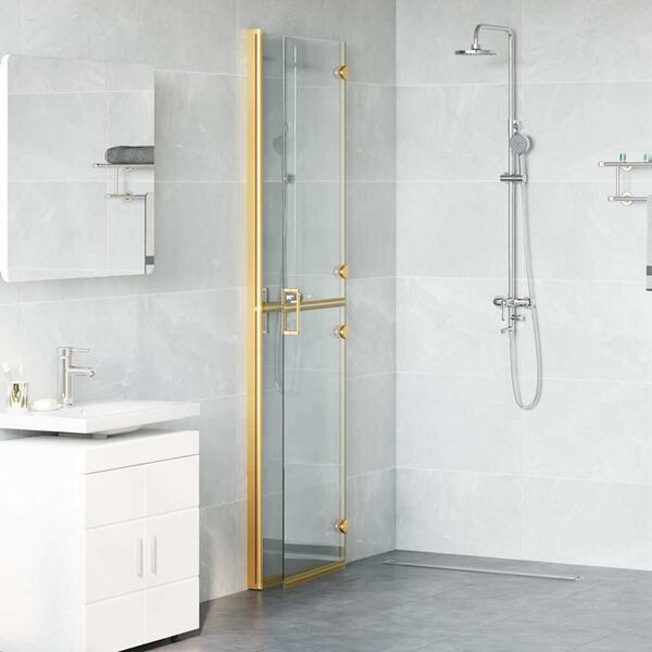 vidaXL Walk-in shower wall Folding Gold and transparent 110 x 190 cm