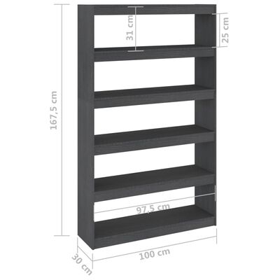 vidaXL Book Cabinet/Room Divider Grey 100x30x167.5 cm Solid Pinewood