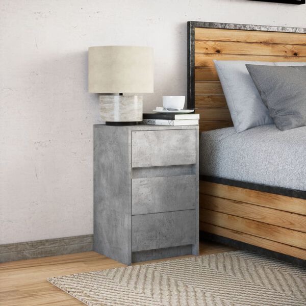 vidaXL Bedside Cabinet with LED Lights Concrete Grey Engineered Wood