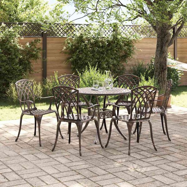 vidaXL Garden Dining Set 7 pcs Bronze 90 x 90 x 75 cm Cast Aluminium