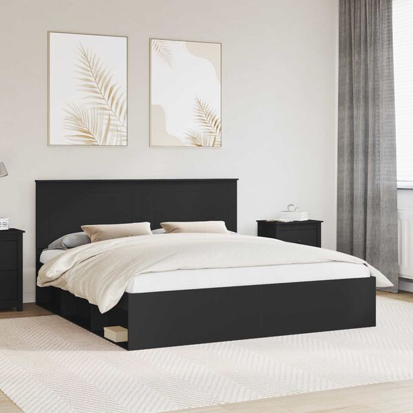 vidaXL Bed Frame with Headboard Black 200 x 200 cm Solid Pine Wood