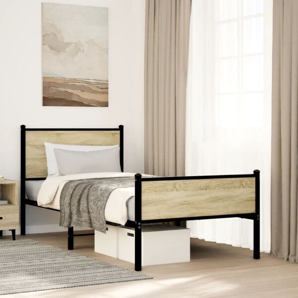 vidaXL Metal Bed Frame without Mattress Sonoma Oak 90x190 cm Single
