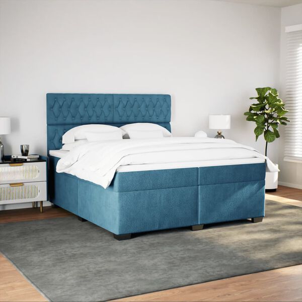vidaXL Box Spring Bed with Mattress Blue 200x200 cm Velvet