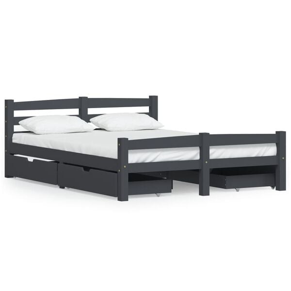 vidaXL Bed Frame without Mattress Dark Grey Solid Pinewood 140x200 cm (322092+2x321990)