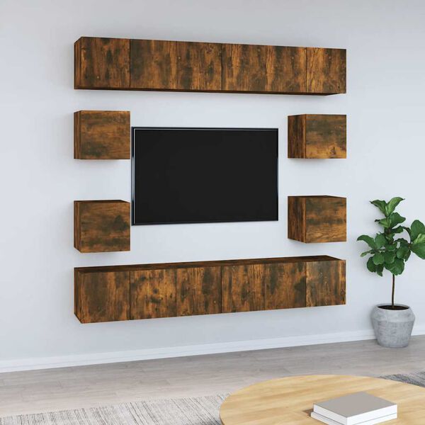 vidaXL 10 Piece TV Cabinet Set Smoked Oak Engineered Wood