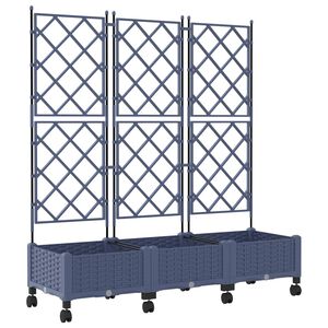 vidaXL Garden Planter with Trellis&Wheels 3 pcs Grey PP