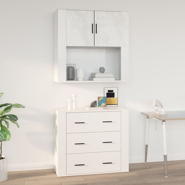 vidaXL Wall Cabinet High Gloss White 80x33x80 cm Engineered Wood