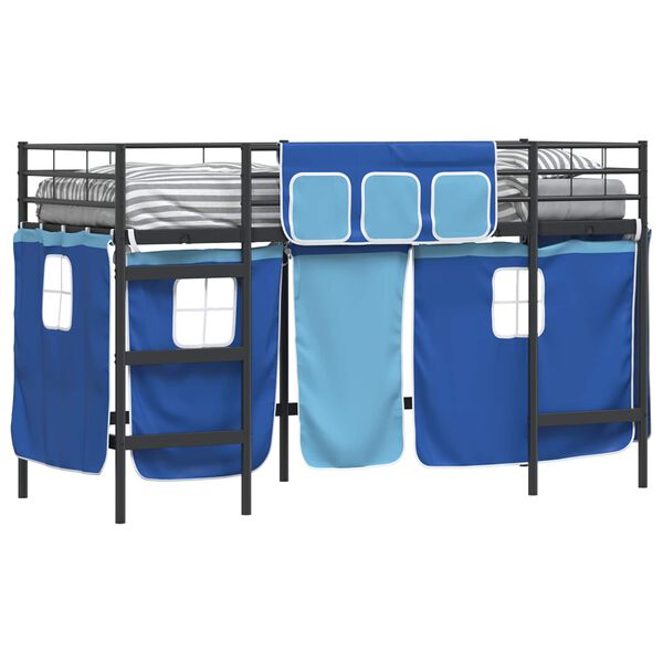 vidaXL Kids'Loft Bed Frame with Curtains Black and Blue 99.5 x 190 cm