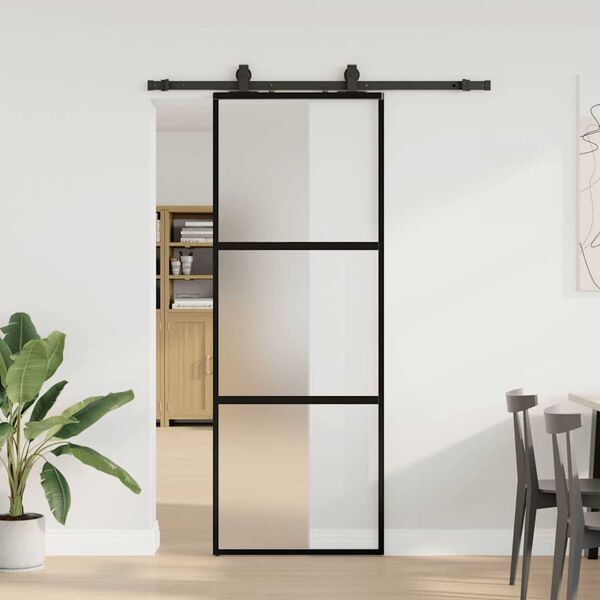 vidaXL Sliding Door with Hardware Set Black 76x205 cm Tempered Glass