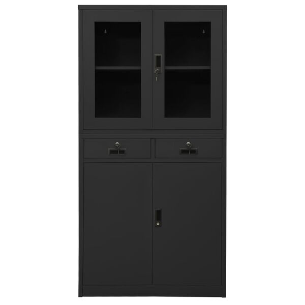 vidaXL Office Cabinet Anthracite 90x40x180 cm Steel and Tempered Glass