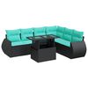vidaXL 7 Piece Garden Sofa Set with Cushions Black Poly Rattan Acacia