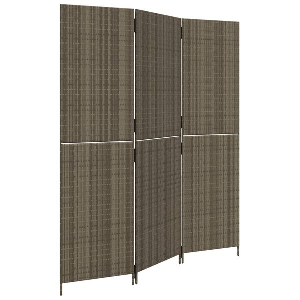 vidaXL Room Divider 3 Panels Grey Poly Rattan