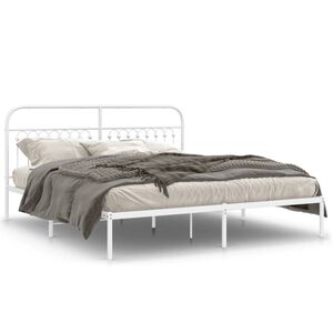 vidaXL Metal Bed Frame without Mattress with Headboard White 183x203cm