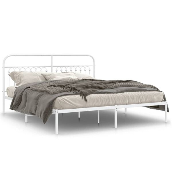 vidaXL Metal Bed Frame without Mattress with Headboard White 183x203cm