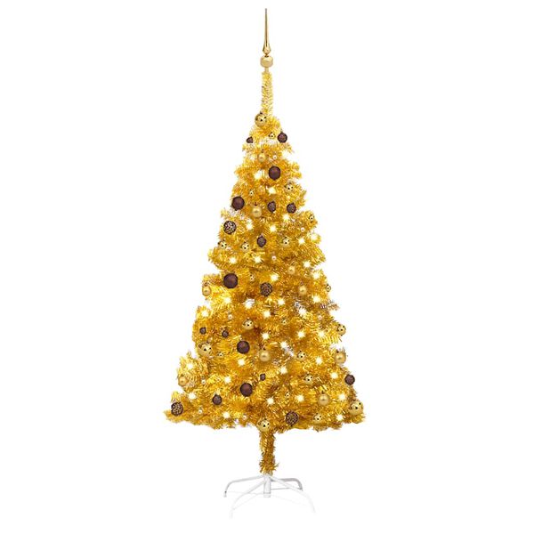 vidaXL Artificial Pre-lit Christmas Tree with Ball Set Gold 180 cm PET