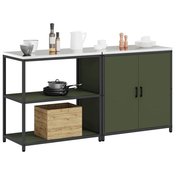 vidaXL Kitchen Storage Set 2 pcs Olive Green Cold-rolled Steel
