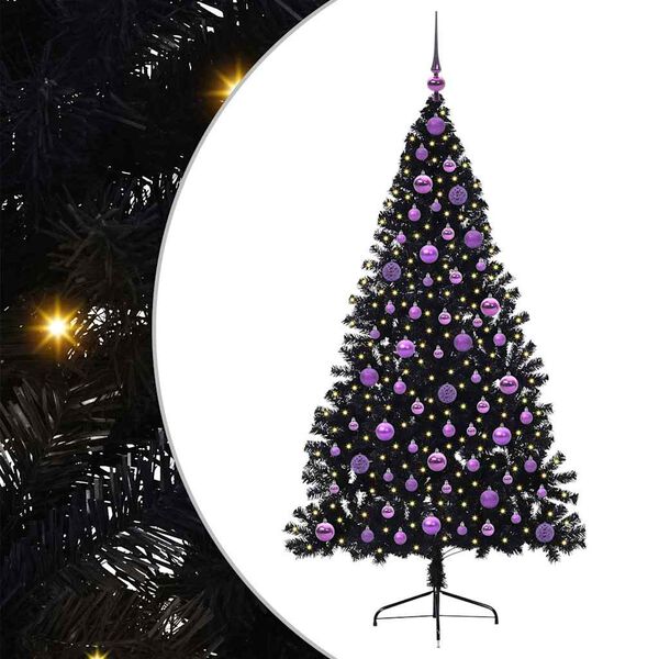 vidaXL Artificial Pre-lit Christmas Tree Black 180 cm PVC