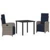 vidaXL Garden Dining Set with Cushion 3 pcs Grey Poly Rattan