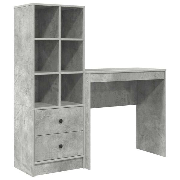 vidaXL Desk with Drawer 2 pcs Concrete Grey