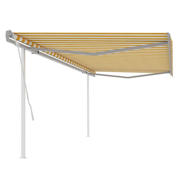 vidaXL Manual Retractable Awning with Posts 5x3.5 m Yellow and White