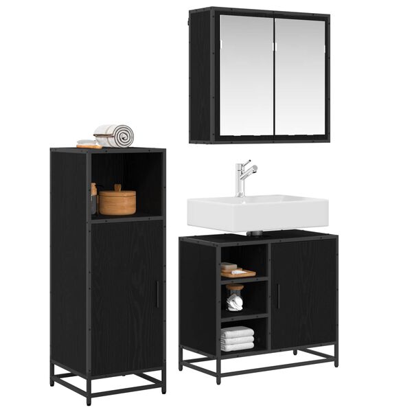 vidaXL Bathroom Furniture Set 3 pcs Black Oak Engineered Wood
