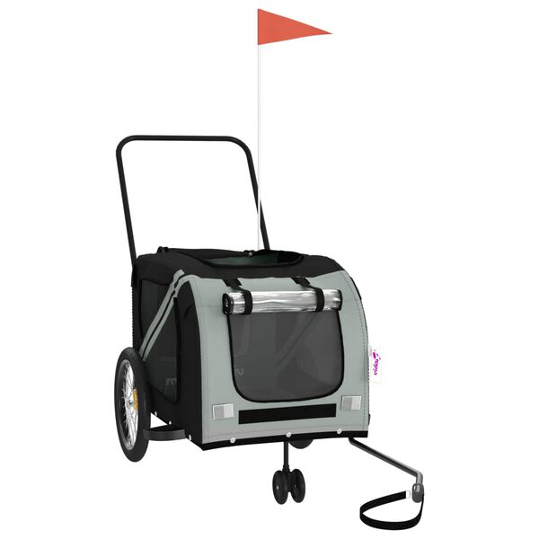 vidaXL Pet Bike Trailer Grey and Black Oxford Fabric and Iron