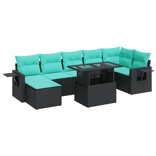 vidaXL 8 Piece Garden Sofa Set with Cushions Black Poly Rattan Acacia