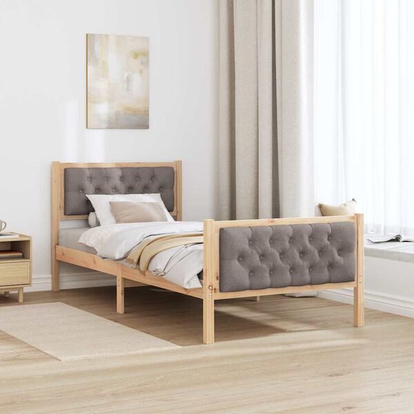 vidaXL Bed Frame with Headboard Taupe 90 x 200 cm Solid Pine Wood