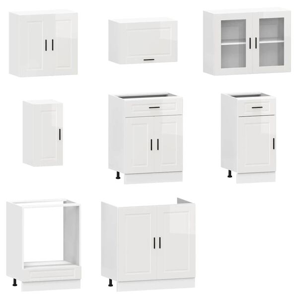 vidaXL 8 Piece Kitchen Cabinet Set Kalmar High Gloss White Engineered Wood