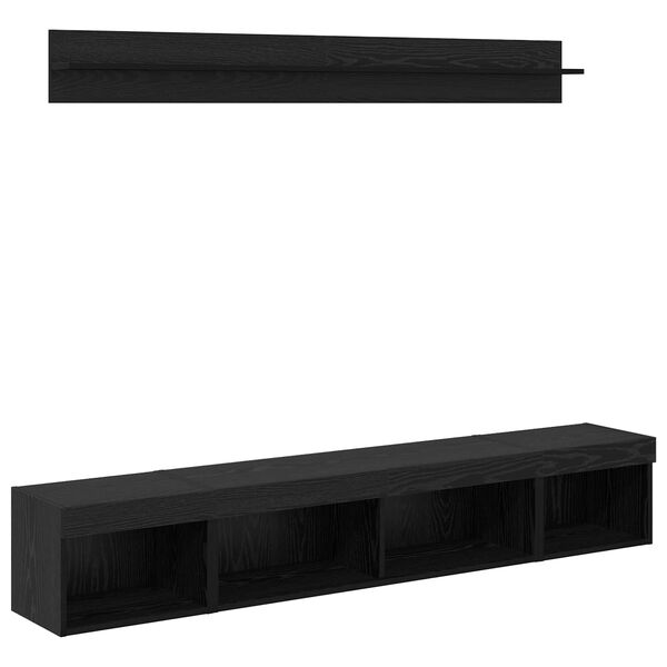 vidaXL TV Wall Cabinet Set with LED 5 pcs Black Oak Engineered Wood