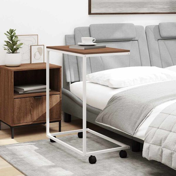 vidaXL Side Table with Wheels White 55x35x70 cm Engineered Wood